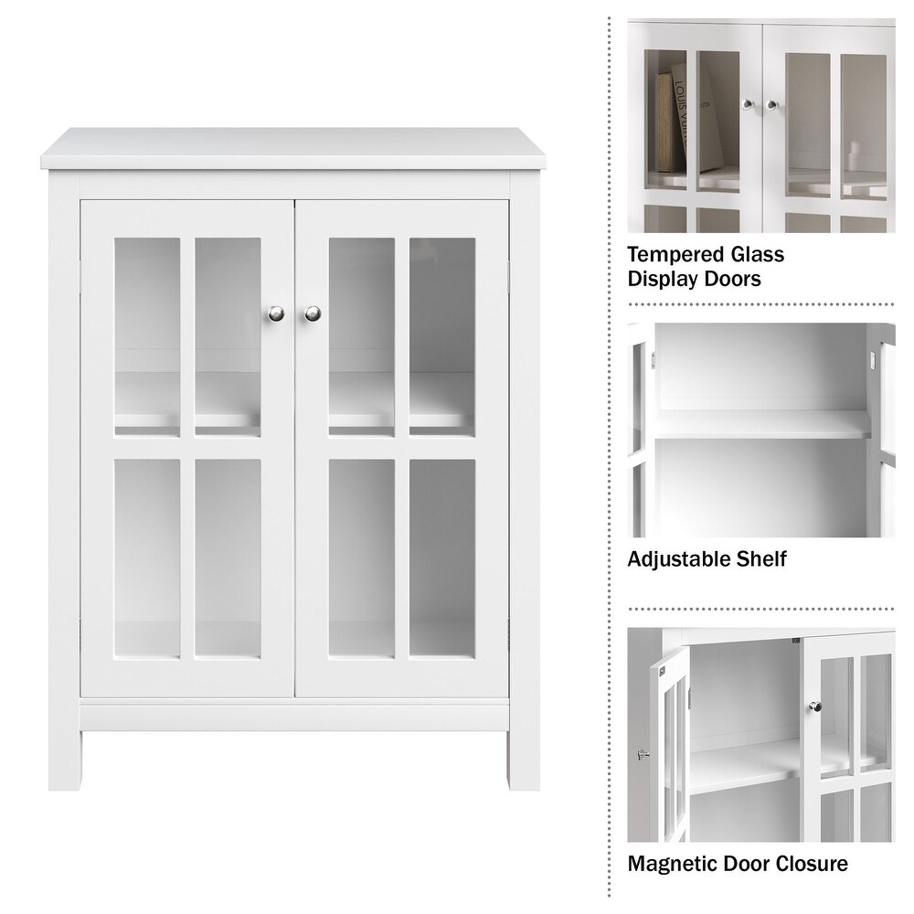 Buffet Cabinet with Interior Shelf and Glass Doors  White