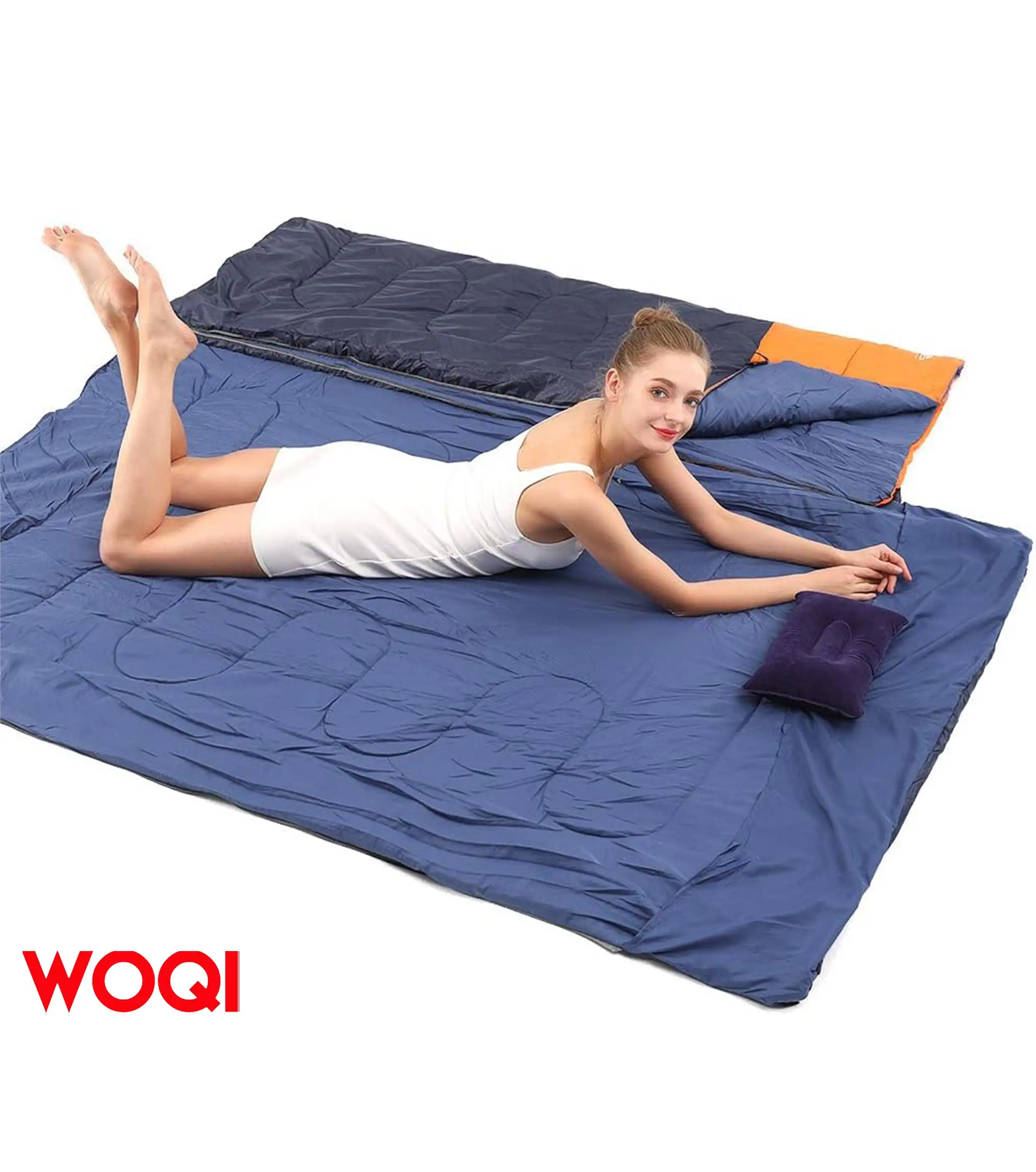 WOQI waterproof sleeping bag for two  suitable for camping  backpacking  or hiking  suitable for adults  teenagers  or families