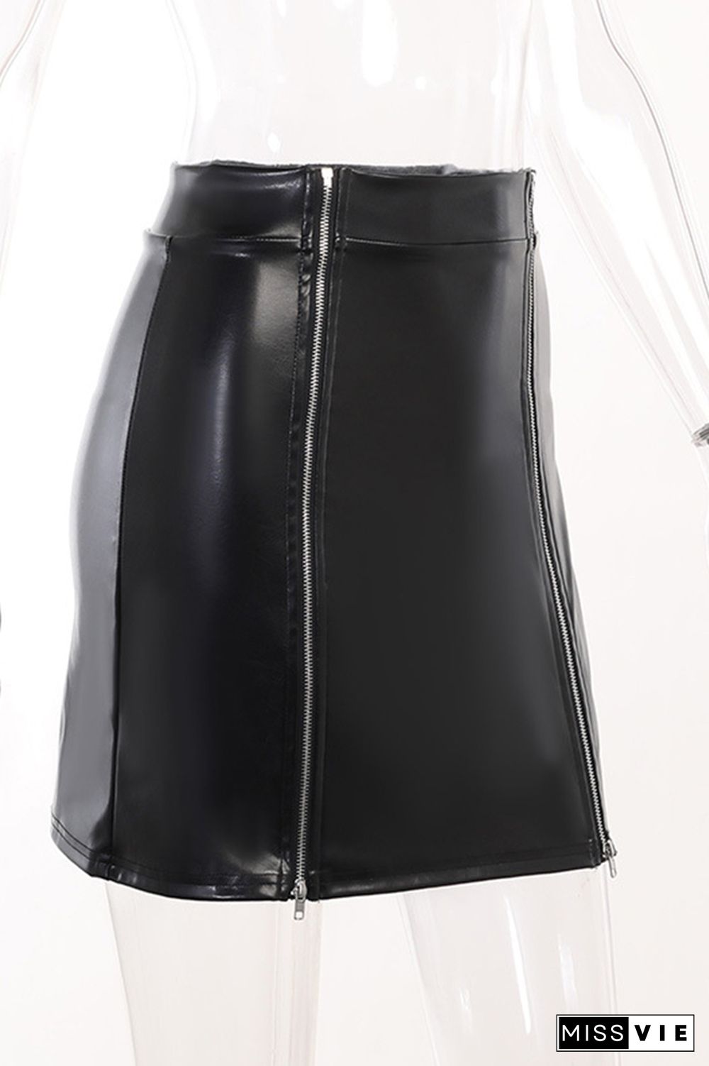 High Waist Zipper Leather Skirt Dress