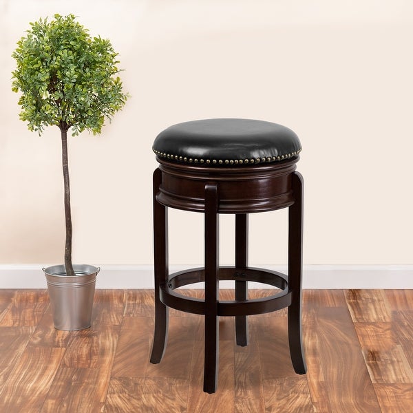 29'' High Backless Wood Barstool with Carved Apron and LeatherSoft Swivel Seat - 17