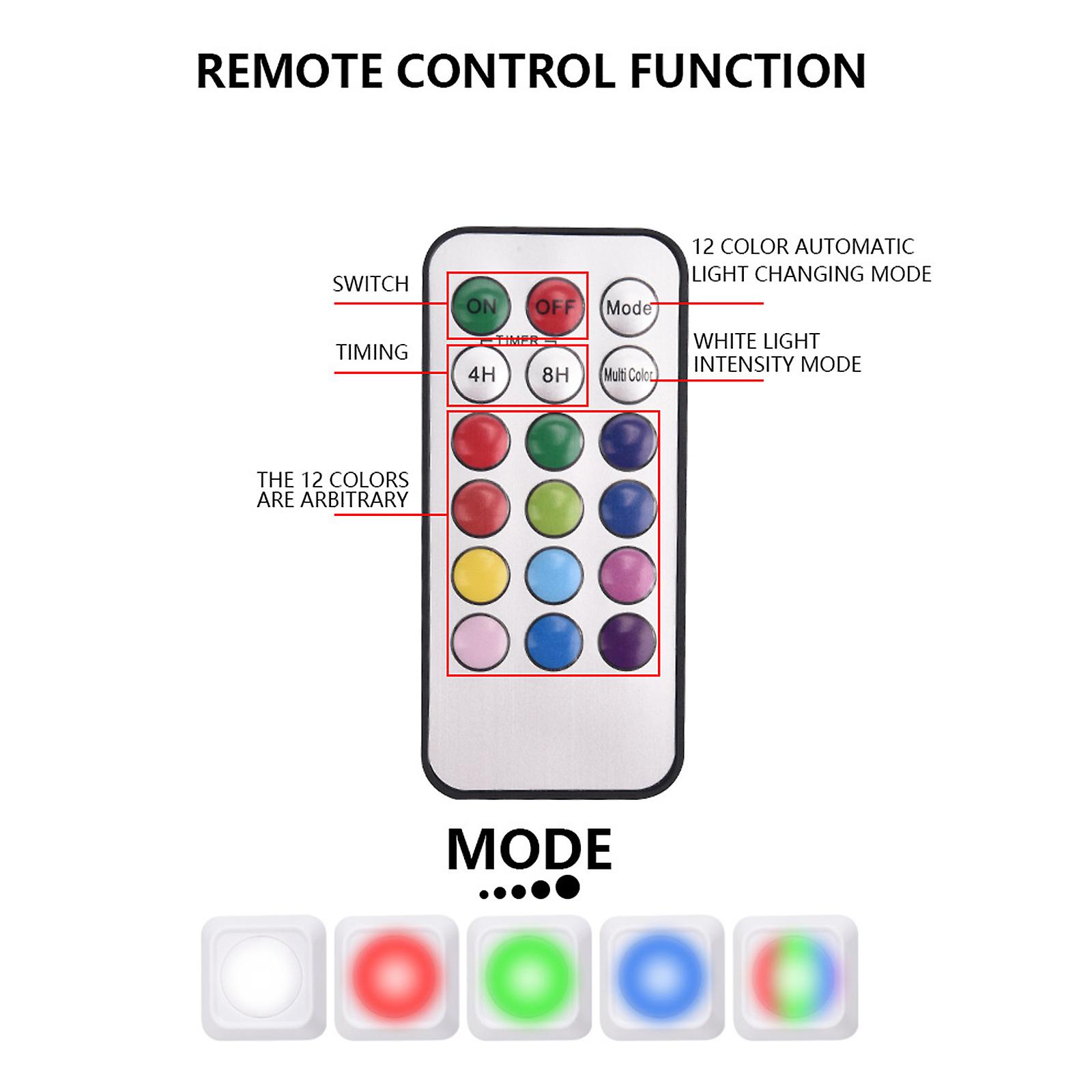 6pcs Rgb Under Cabinet Lights With Remote Control Led Color Changing Closet Light Night Light Battery Operated Under Counter Lights Stick-on Lamp