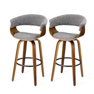 Glitzhome Mid-Century Modern Walnut Swivel Bar Stool (Set of 2) 2000900008