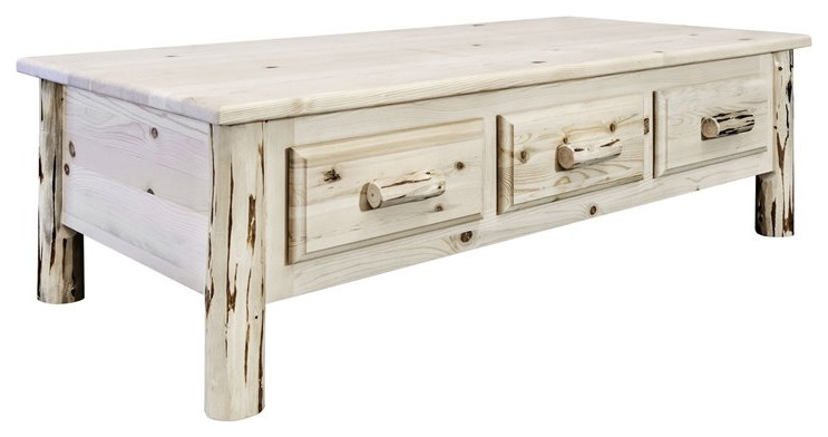 Montana Woodworks Large 6 Drawers Wood Coffee Table in Natural   Rustic   Coffee Tables   by Homesquare  Houzz