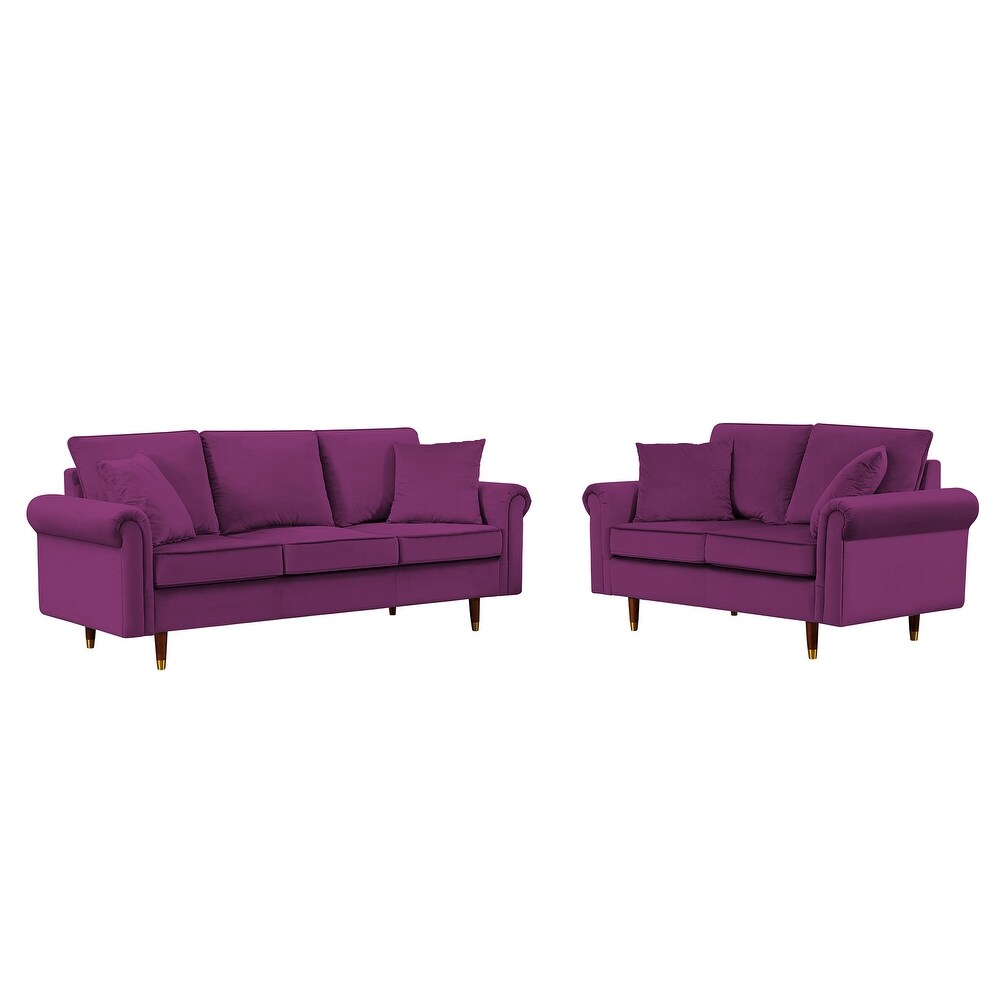 Modern Elegant Style Velvet Sofa Set  2 Seats and 3 Seats Sofa with Wood Legs and Wood Frame Suitable for Home Living Room