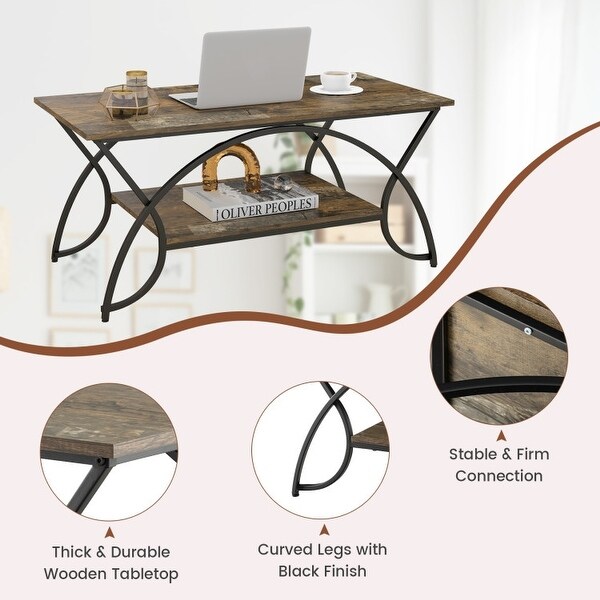 Modern Faux Marble 2 Tier Coffee Table with Metal Curved Legs