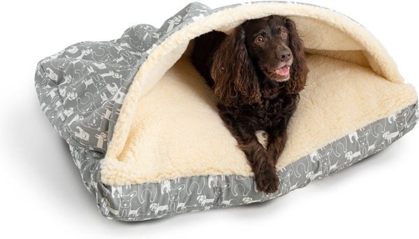 Snoozer Pet Products Rectangle Indoor and Outdoor Cozy Cave Dog and Cat Bed， Gray and White， Medium