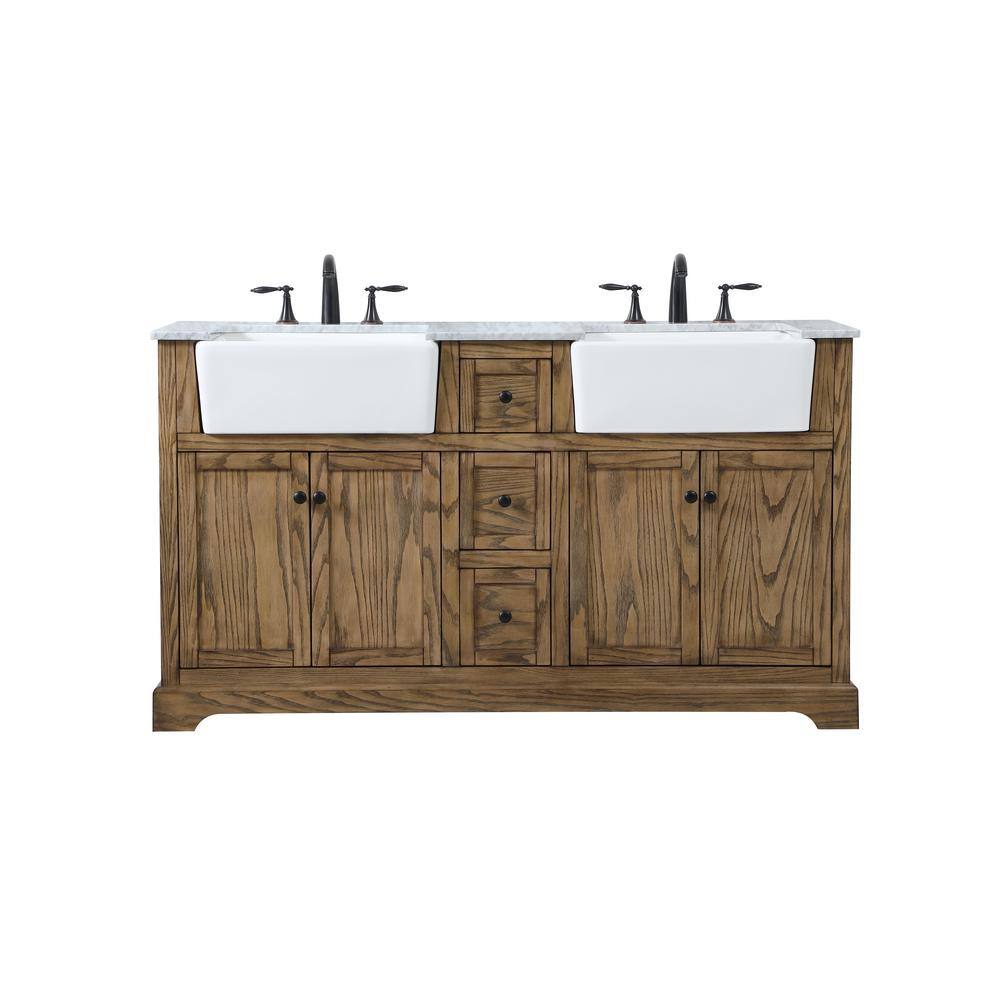 Timeless Home 60 in. W x 22 in. D x 34.75 in. H Double Bathroom Vanity Side Cabinet in Driftwood with White Marble Top TH120460DDW