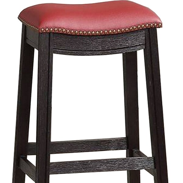 29 Inch Wooden Bar Stool with Upholstered Cushion Seat Set of 2， Black and Red - 29 H x 13.8 W x 18 L