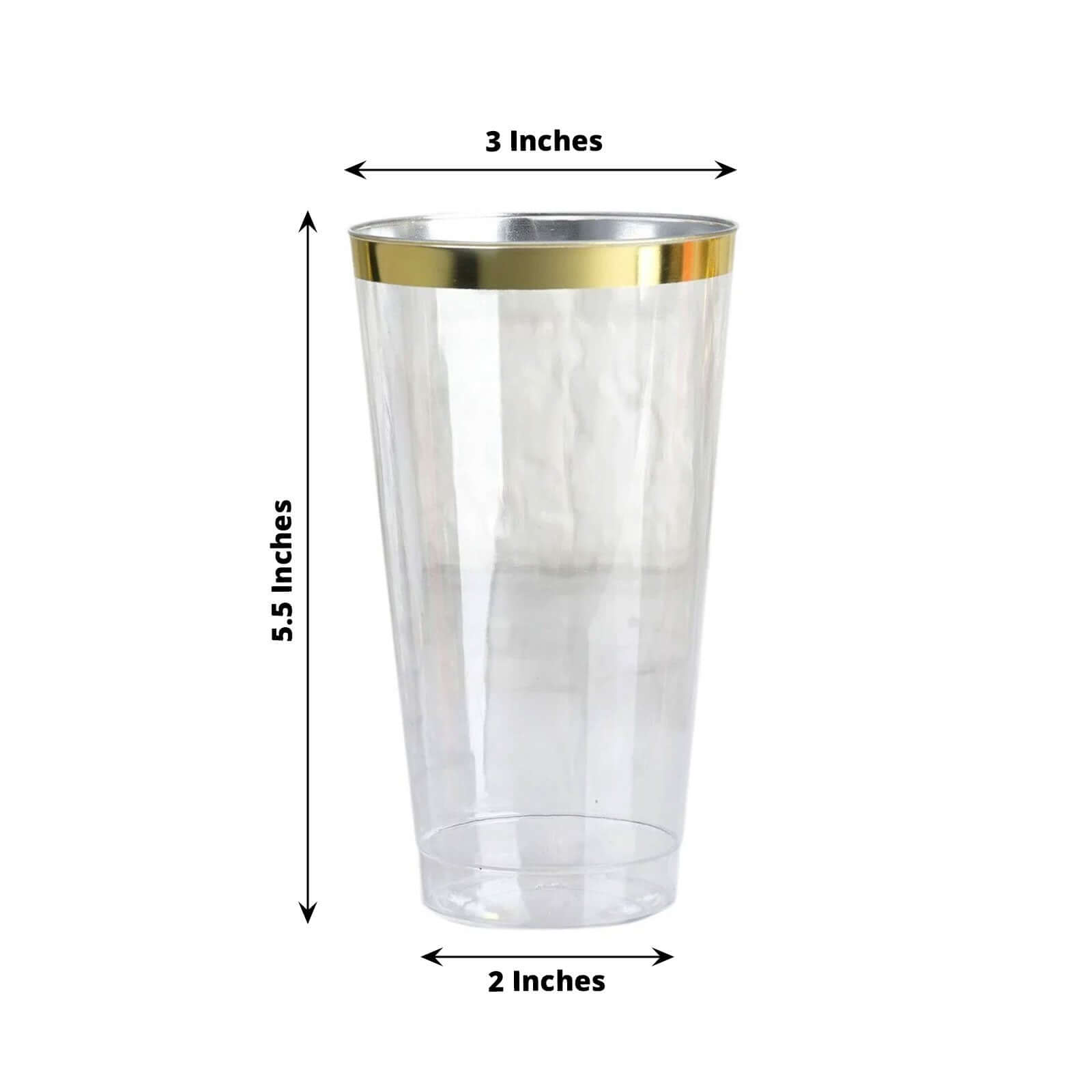 12 Pack Tall Gold Rim Clear Plastic Cups, Disposable Party Glasses 17oz