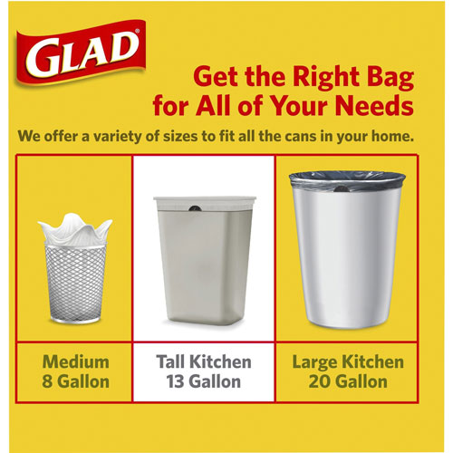 Clorox Glad ForceFlex Tall Kitchen Drawstring Trash Bags | 13 gal， 24