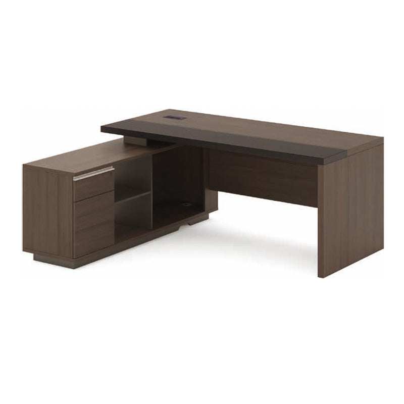 Carter Executive Office Desk + Left Return - 180cm - Coffee + Charcoal