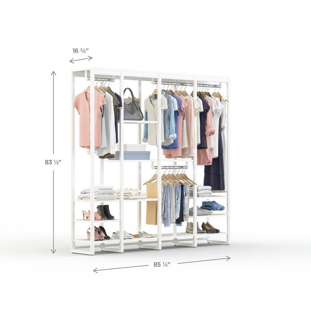 CLOSETS By LIBERTY 84 in. W White Adjustable Wood Closet System with 10-Shelves 5-Rods and 3-Drawers HS4754-RW-07