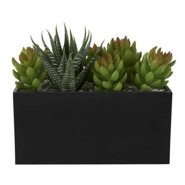 Green Faux Foliage Artificial Plant with Black Melamine Pot