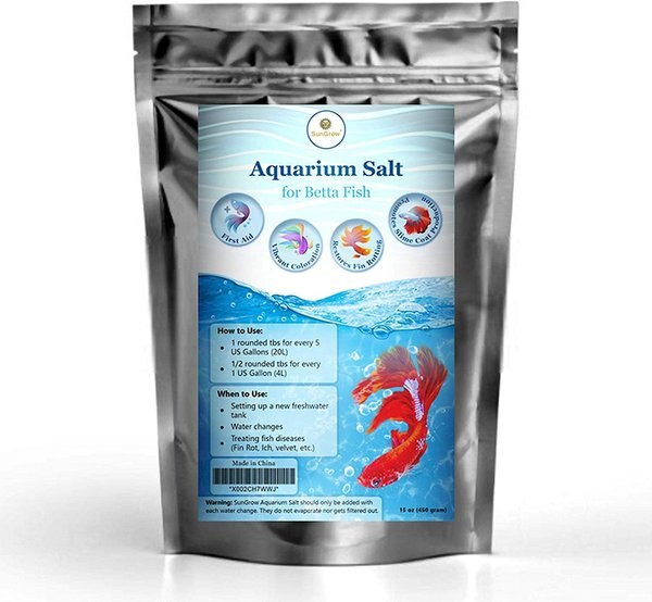 SunGrow Betta Fish Water Conditioner and Treatment Freshwater Fish Aquarium Salt， 16-oz bag