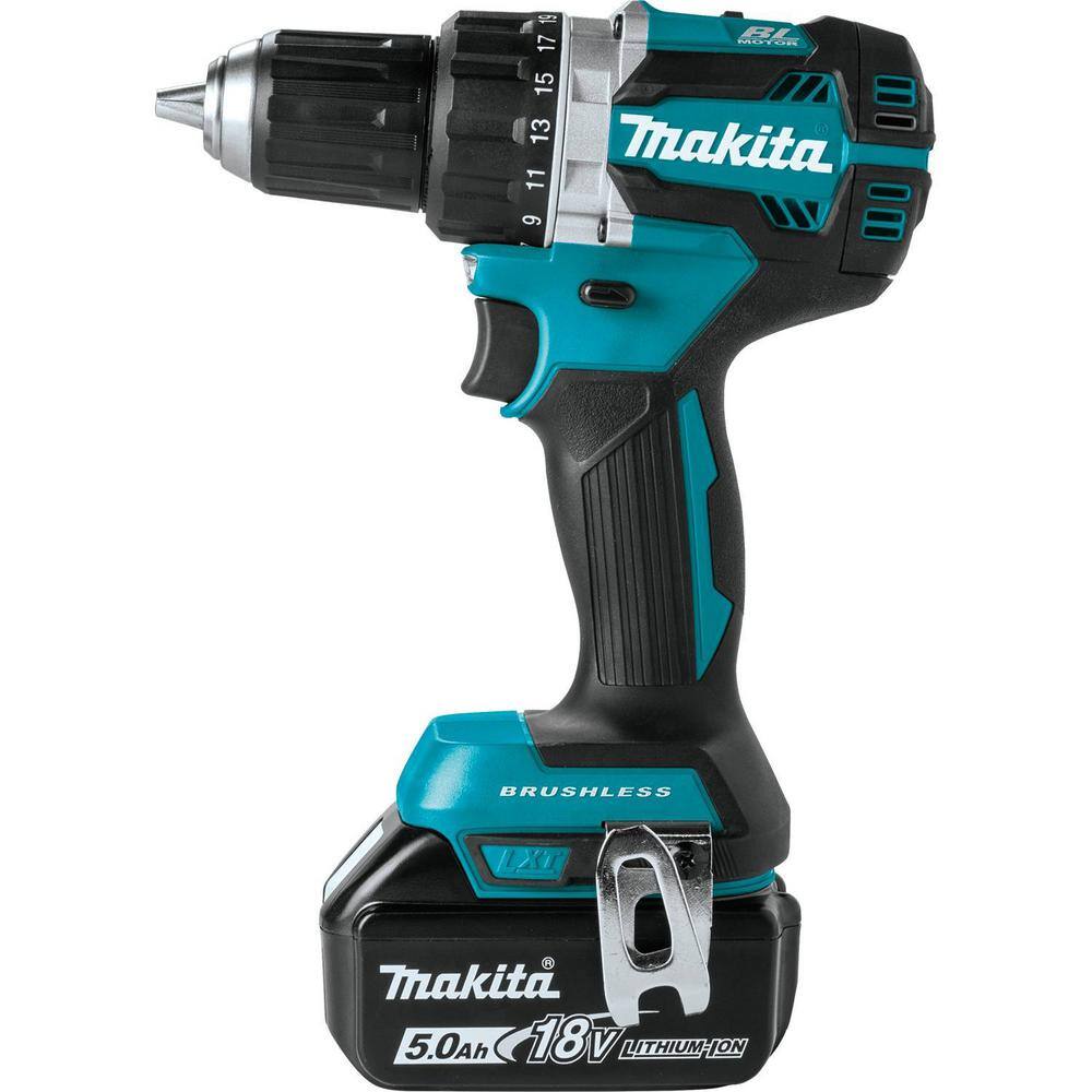 Makita 18V LXT Lithium-Ion Compact Brushless Cordless 12 in. Driver-Drill Kit with Two 5.0 Ah Batteries Charger Bag XFD12T