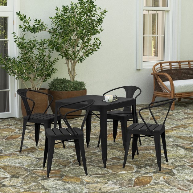 Square Table And 4 Metal Chairs In Black