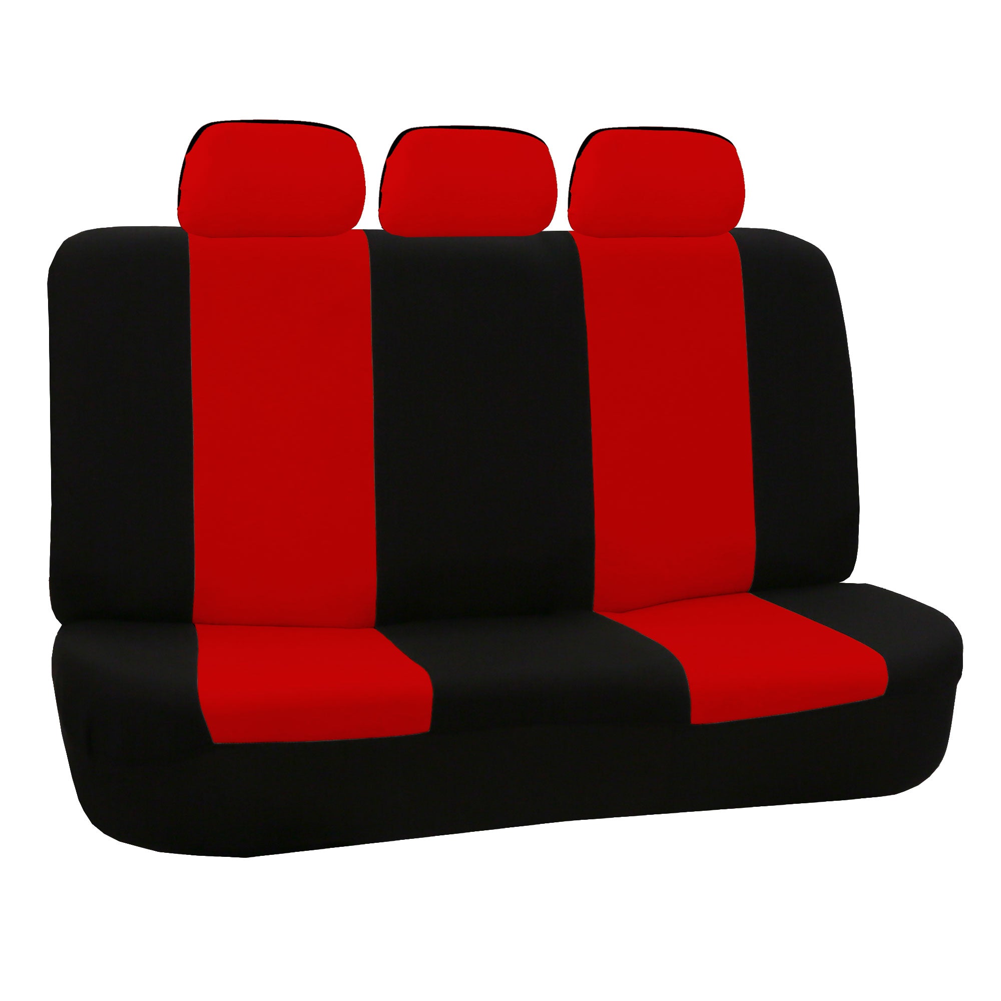 FH Group Universal Flat Cloth Fabric Car Seat Cover， 5 Headrests Full Set， Red and Black