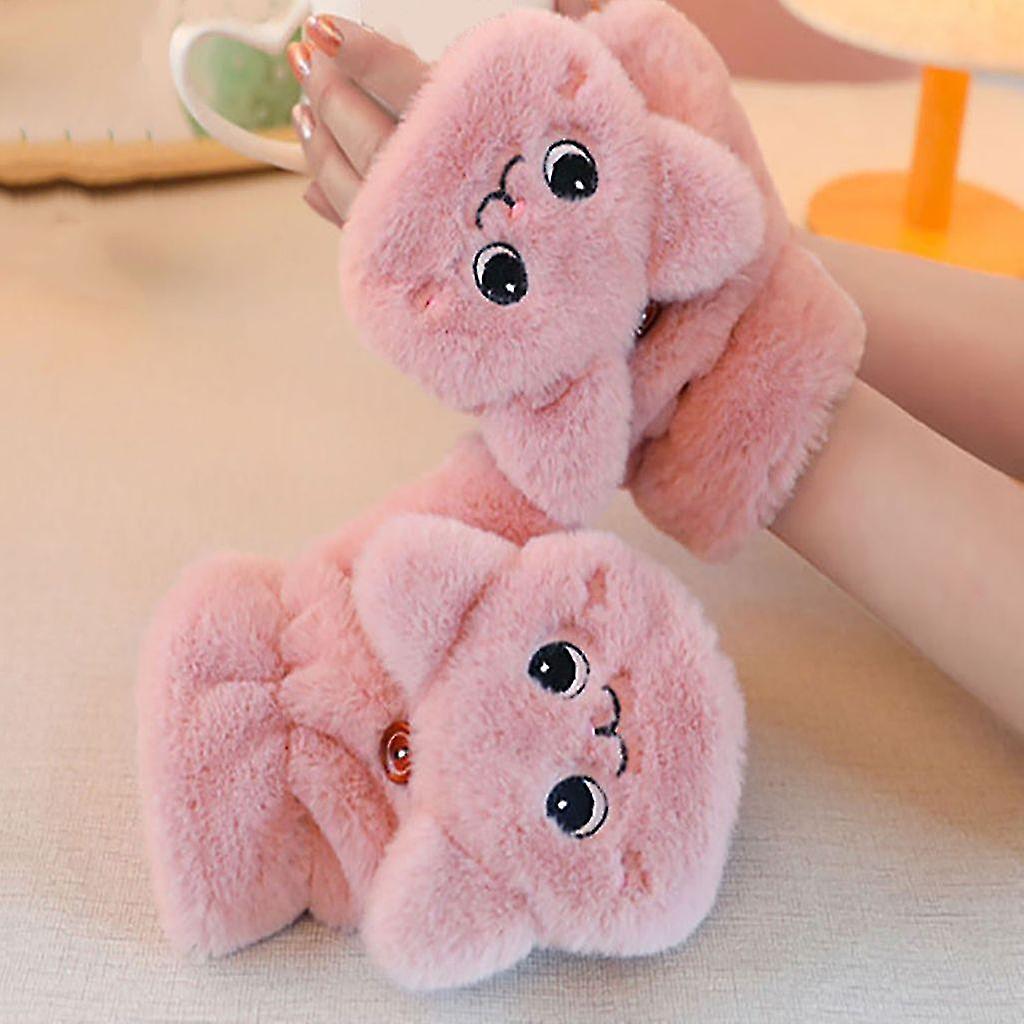 1 Pair Women Gloves Cartoon Fingerless Plush Warm Solid Color Cat Shape Lady