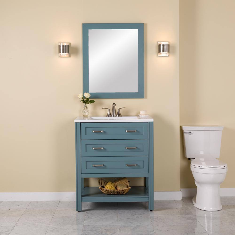 Home Decorators Collection Northwind 30.25 in. W x 18.75 in. D Bath Vanity in Sage with Cultured Marble Vanity Top in White with Integrated Sink B30X20133