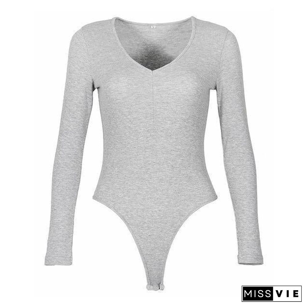 One-Piece Knitted Bodysuits Autumn Women Sexy Club Outfits V-Neck Long Sleeve Body Tops Rompers Casual Buttons Bodysuit M0446