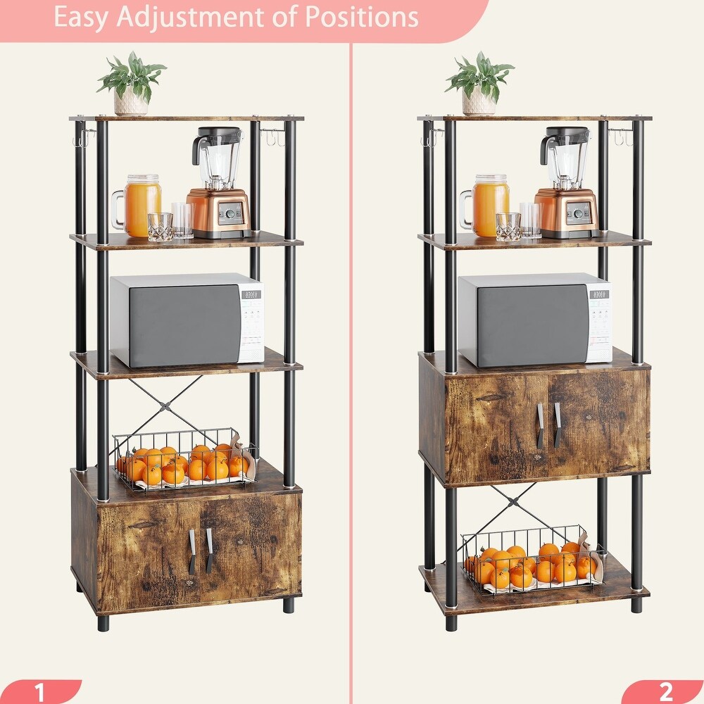 Rustic Brown 4 Tier Bakers Rack with Wood Cabinet