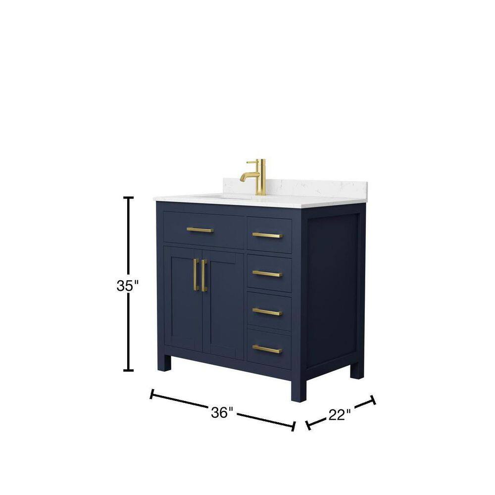 Wyndham Collection Beckett 36 in. W x 22 in. D x 35 in. H Single Sink Bathroom Vanity in Dark Blue with Carrara Cultured Marble Top WCG242436SBLCCUNSMXX