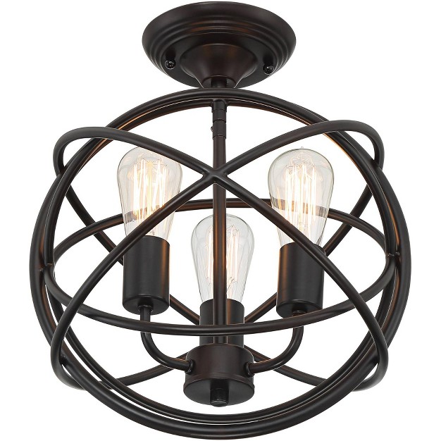 Wide Bronze 3 light Openwork Sphere Cage Shade For Bedroom