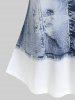 Short Sleeve 3D Denim Print Tee and High Waist 3D Denim Print Jeggings Plus Size Outfit