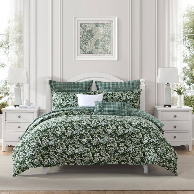 Laura Ashley 7pc Bramble Floral 100 Cotton Comforter Sham Bonus Set Green