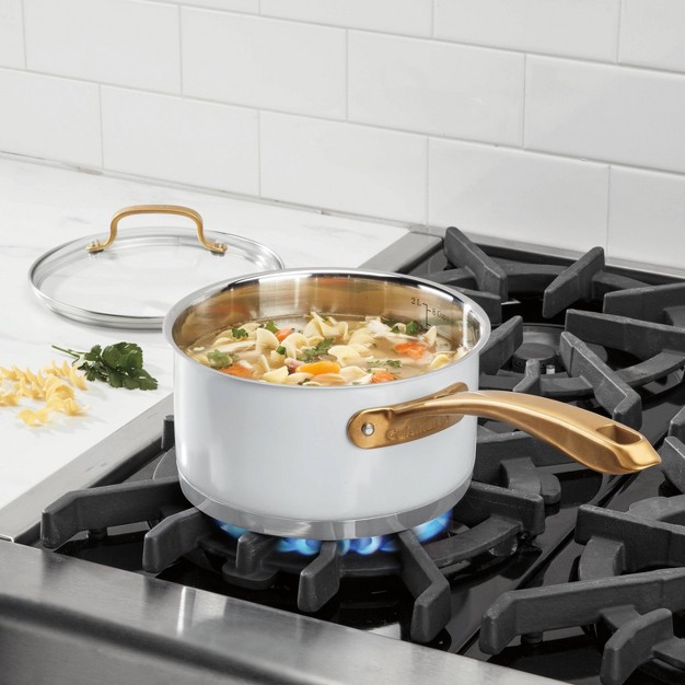 Cuisinart Classic 2 5qt Stainless Steel Saucepan With Cover And Brushed Gold Handles Matte White