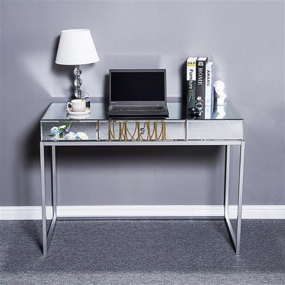 One Drawer Modern Mirrored Glass   (42.13 x 19.29 x 29.92)\