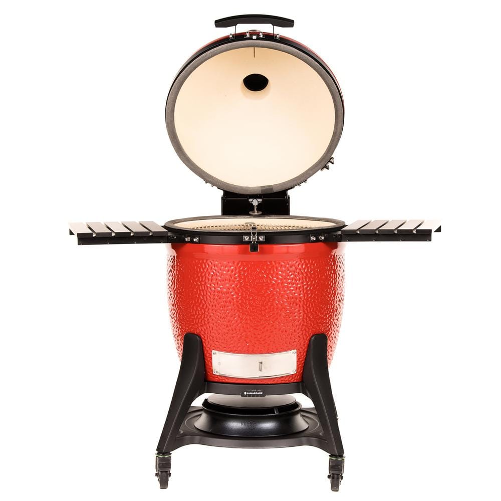 Kamado Joe Big Joe III 24 in. Charcoal Grill in Red with Cart, Side Shelves, Grate Gripper, and Ash Tool KJ15041021