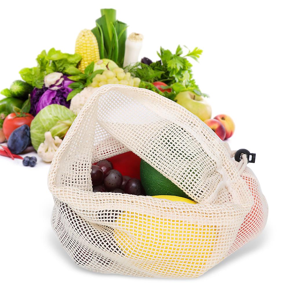 6pcs Reusable Drawstring Mesh Pocket Fruit Vegetable Storage Bag For Household Kitchen