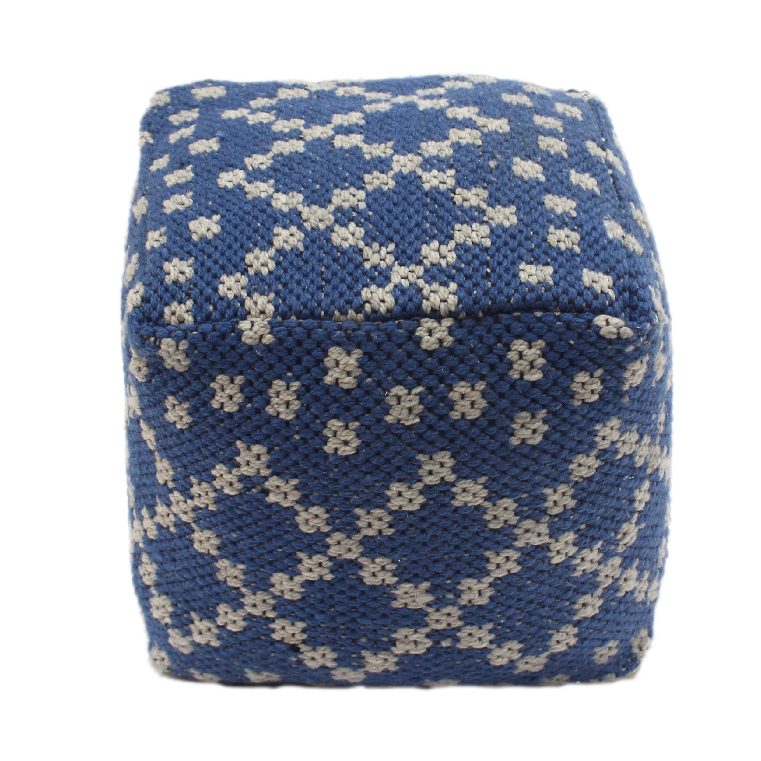 Harmony Cube Pouf, Boho, Blue and White Yarn