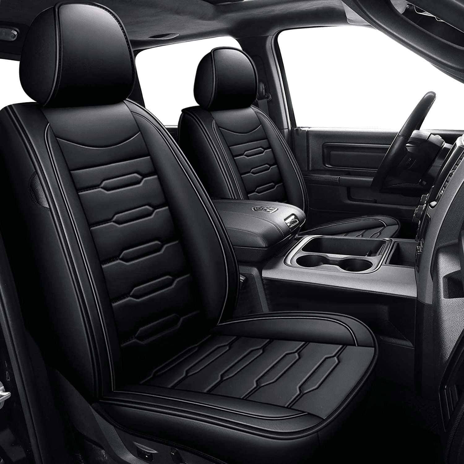 AOMSAZTO Car Seat Cover Cushion For TOYOTA TACOMA 2007 2008 2009 2010 2011 2012 2013 2014 2015 Faux Leather Full Set For 4-Door Only Waterproof Seat Cover Compatible Airbag Black