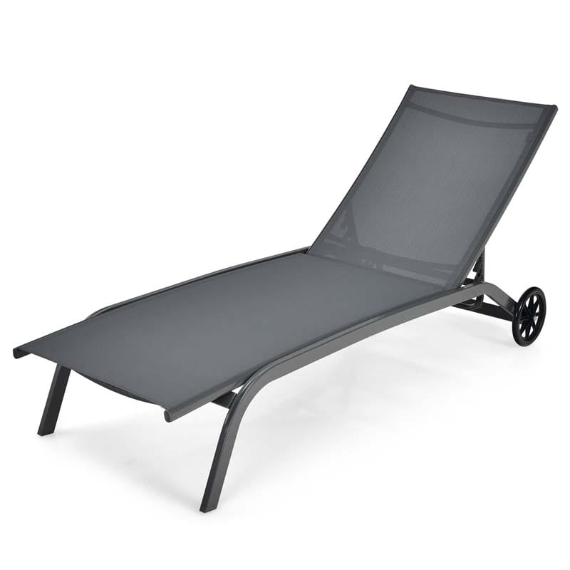 Quick-Drying Outdoor Chaise Lounge Chair with Wheels, 6-Position Patio Beach Pool Lounge Chair Lawn Sun Lounger