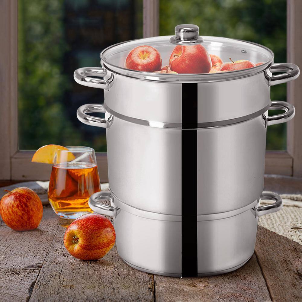 ANGELES HOME 11 qt. Stainless Steel Multi-Lever Fruit Juicer Steamer Stock Pot M46-8KC721