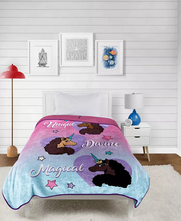 Jay Franco Afro Unicorn Unique， Divine， Magical Silk Touch Blanket， 90