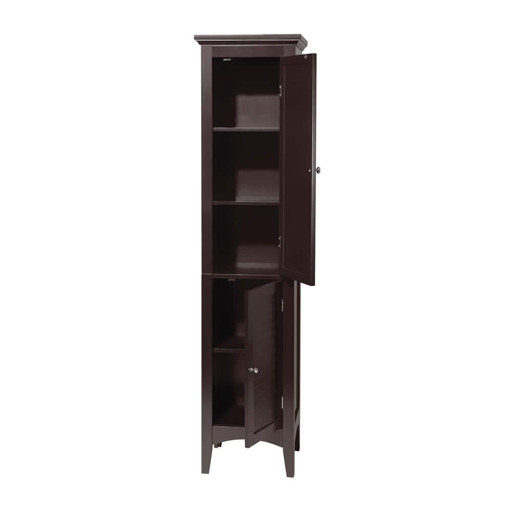 Teamson Home Simon 15 in W x 63 in H x 13 in D Bathroom Linen Storage Tower Cabinet with 2 Shutter Doors in Dark Espresso