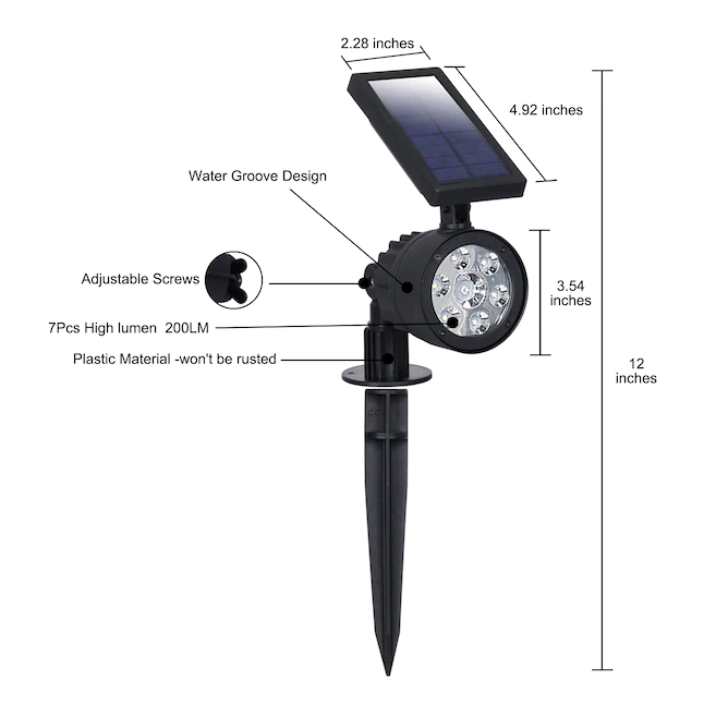 Westinghouse 200-Lumen 5-Watt Black Solar LED Spot Light， 2 Pack， White Light