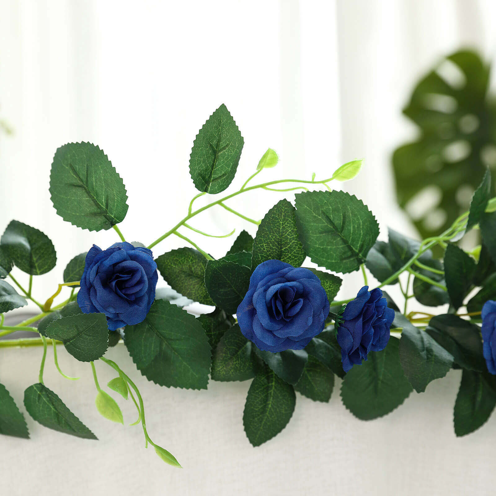 20 Royal Blue Artificial Silk Roses Flower Garland, Hanging Vine 6ft