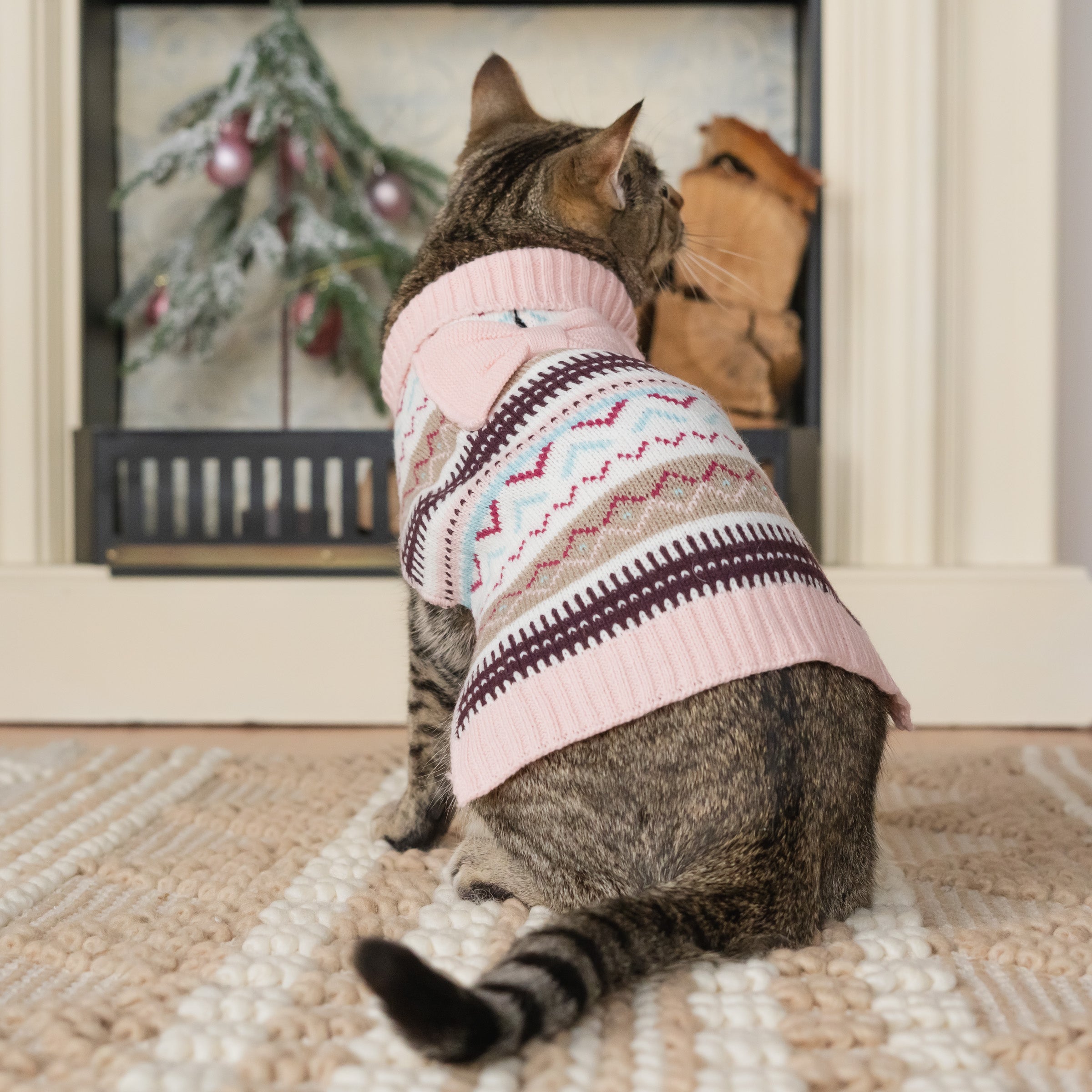 Vibrant Life， Dog and Cat Clothes， Fair Isle Pet Sweater， Pink， S