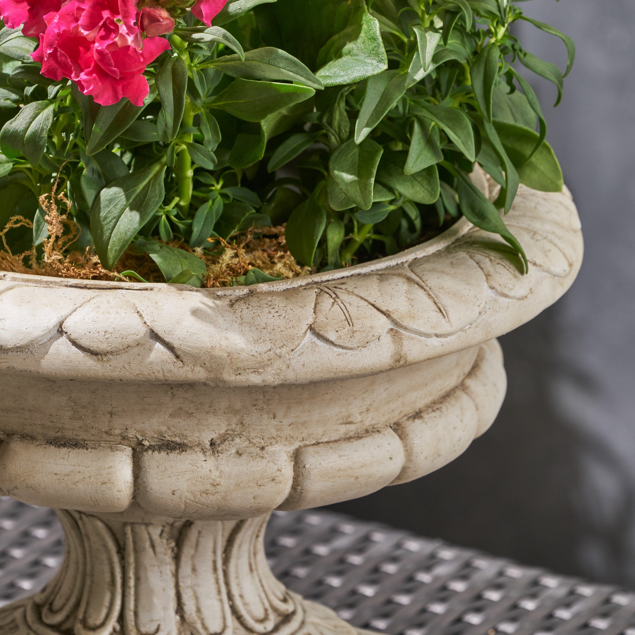 Darrel Chalice Garden Urn Planter, Roman, Botanical, Lightweight Concrete