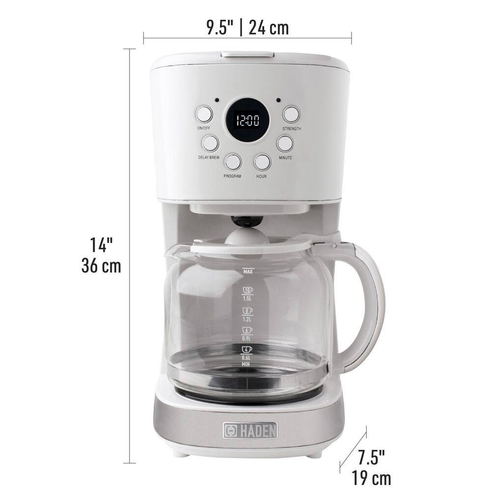 HADEN Heritage 12-Cup Ivory White Retro Style Coffee Maker Programmable with Strength Control and Timer 75061