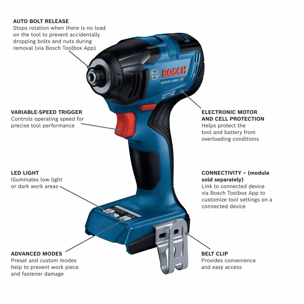 Bosch 18V Hex Impact Driver Connected Ready 1/4