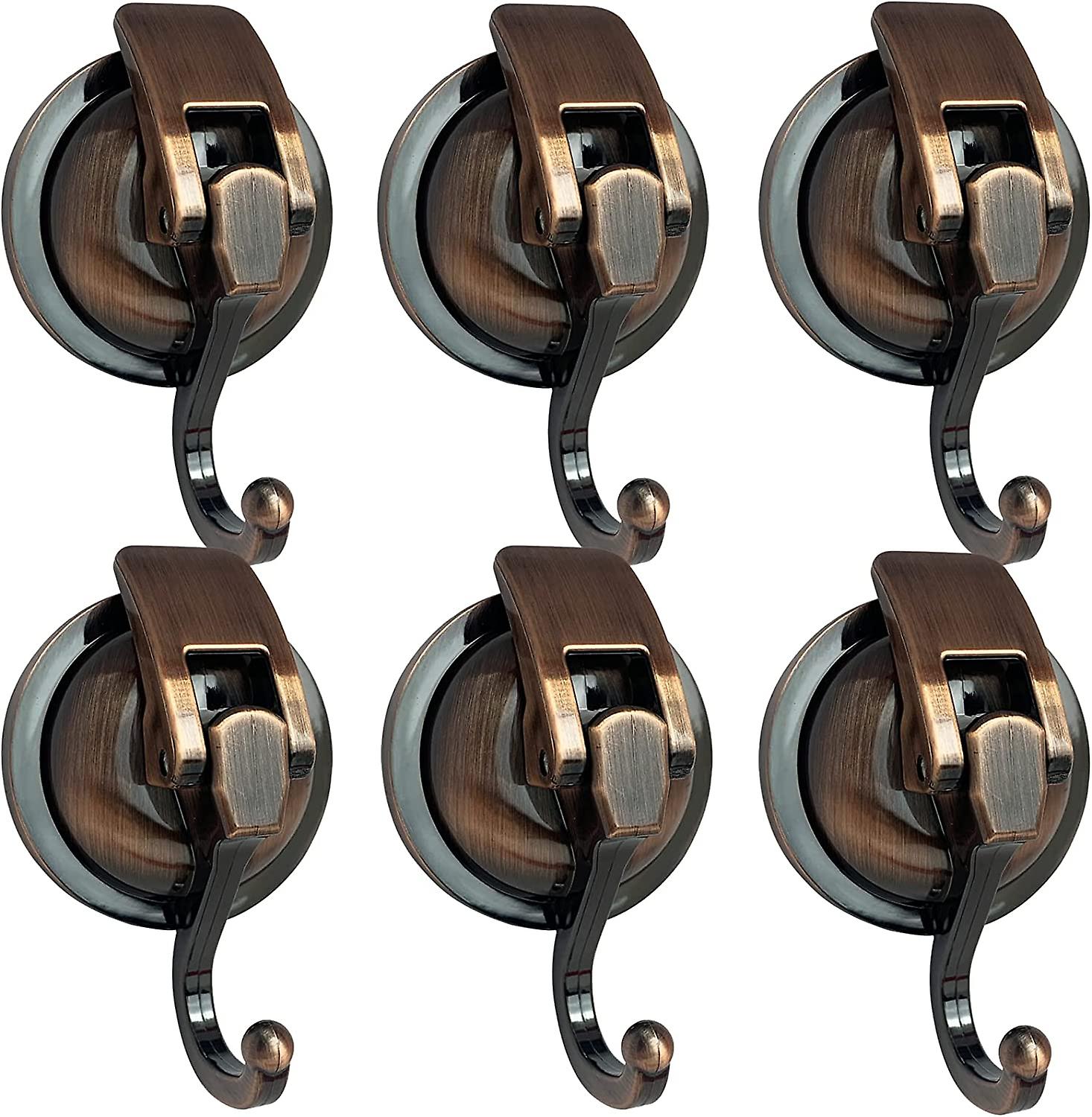 Bathroom Robe Hooks Set Of 6 Antique Brass Suction Cup Hooks， Set Of 6， Heavy Duty Suction Cup Shower Hooks For Window， Glass， Kitchen， Bathroom， Reus