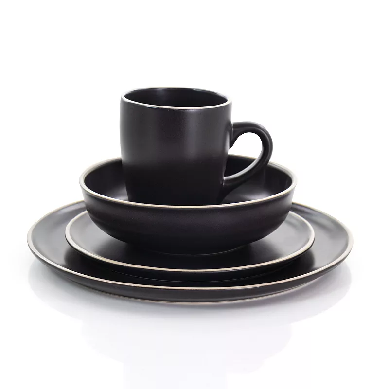 Gibson Elite Serenade 16 Piece Round Stoneware Dinnerware Set in Black