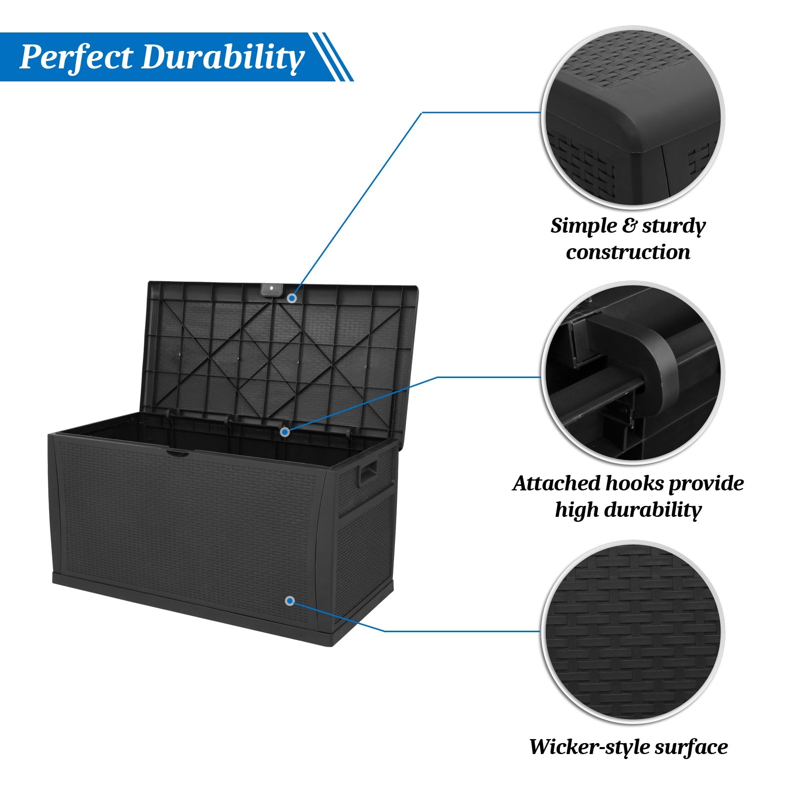 VINGLI 120 Gallon Plastic Outdoor Storage Box, Patio Deck Box with Lockable Design for Yard | Porch | Garden, Black