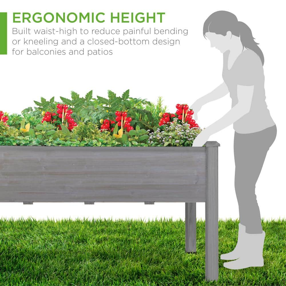 Best Choice Products 2 ft. x 4 ft. x 2.5 ft. Gray Elevated Garden Bed， Raised Wooden Planter/Foot Caps， Bed Liner SKY6395