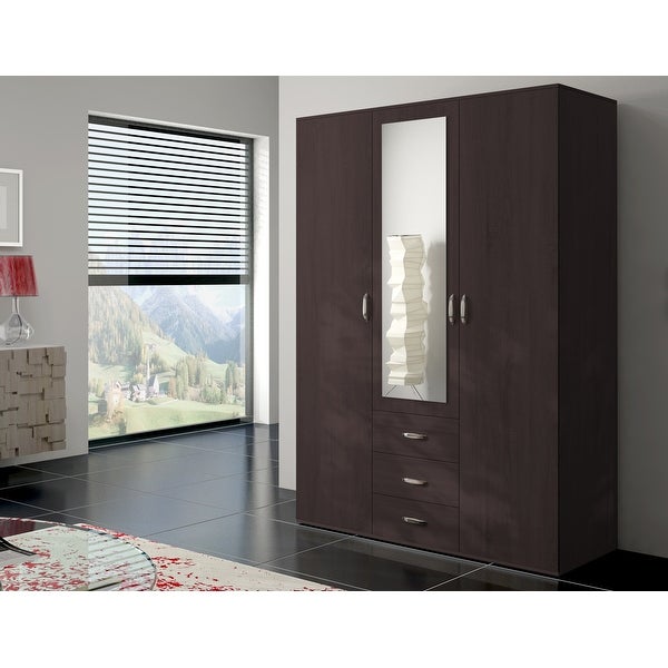 Cambridge Modern Wooden Wardrobe - Armoire with Drawers - Mahogany - 59